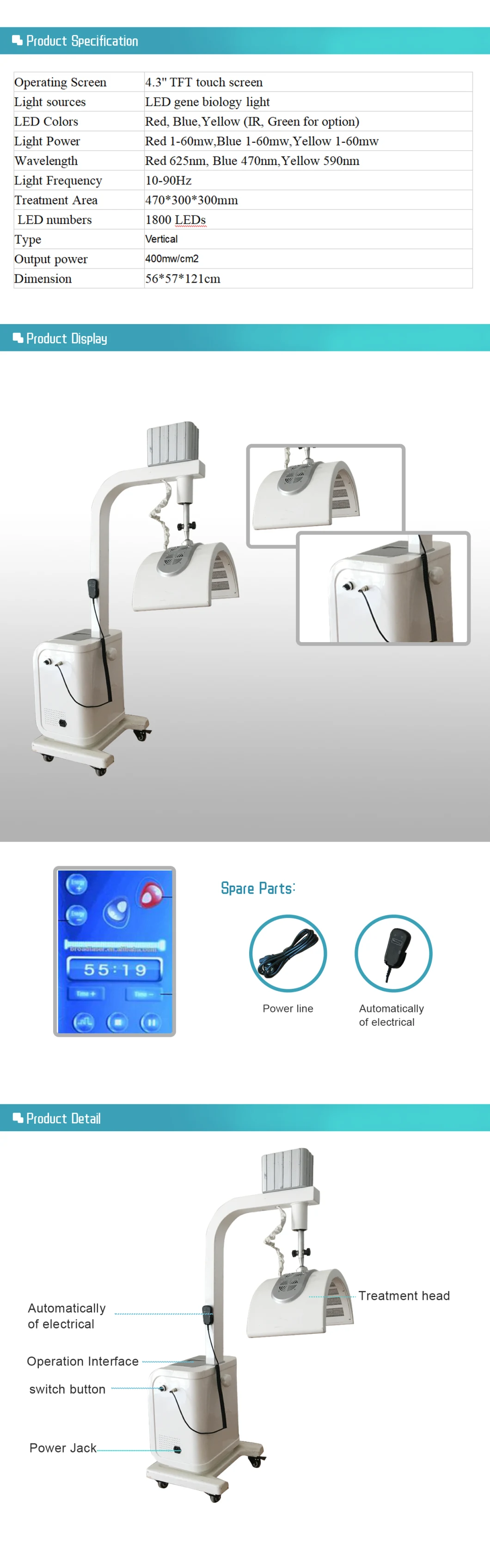 PDT LED Facial Light/Phototherapy Skin Care/Bio-Light Therapy Beauty Machine